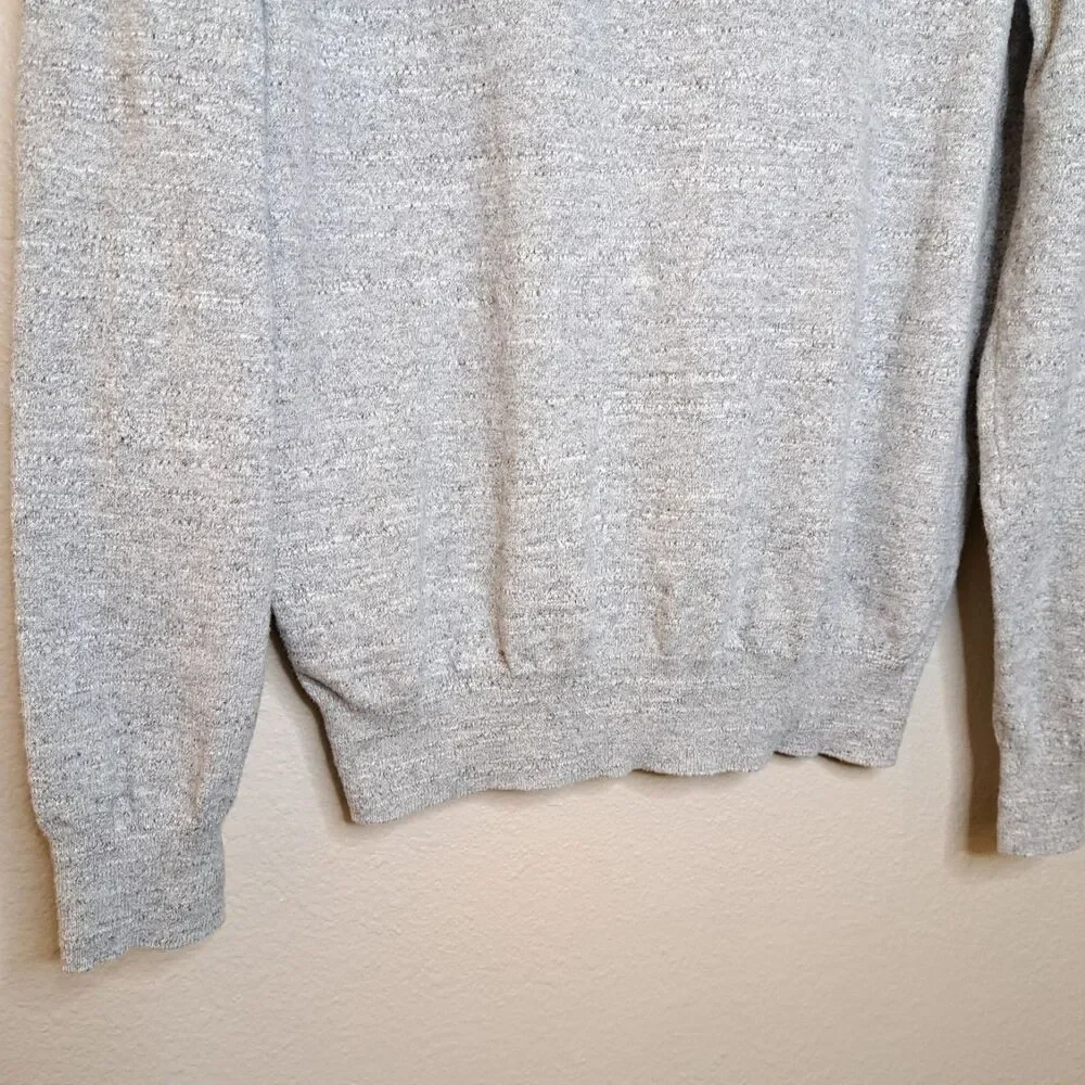 J Crew Mens 100% Cotton Pullover Sweater Gray Long Sleeve V Neck Size XL